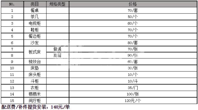 家具安裝價(jià)格表